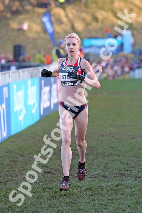 Gemma Steel (GB) finishing the BUPA Great Edinburgh Cross Country.